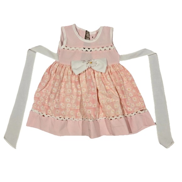 Kids Time Other - Kids Time Girls Pink White Gingham Seersucker Dress Flowers Easter